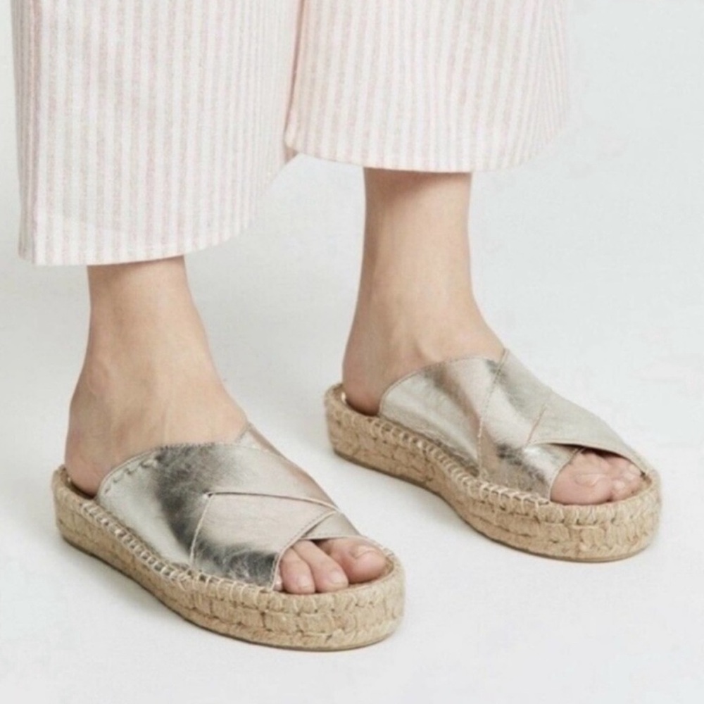 Metallic Cross‑Strap Espadrille Slide - Silver